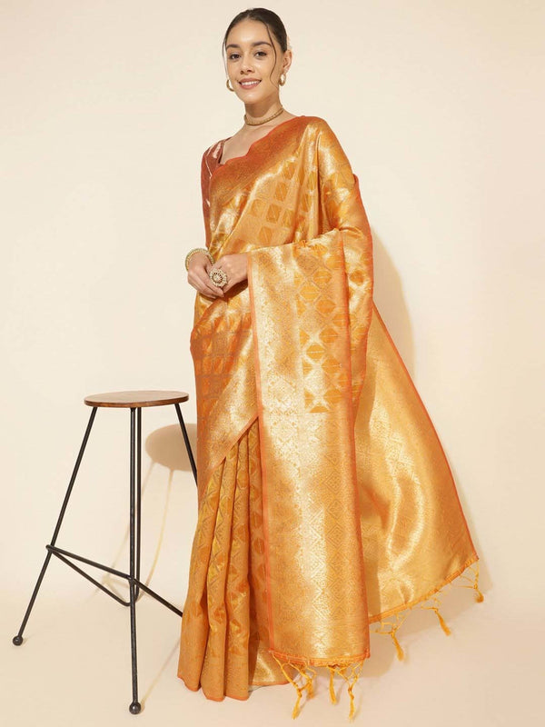 Women's Yellow Organza Saree - Janasya