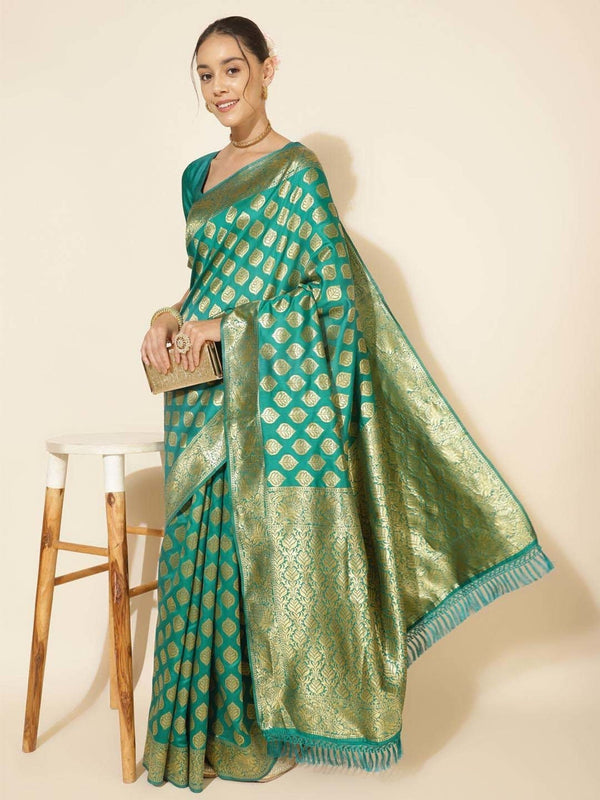 Women's Rama Green Banarasi Silk Saree - Janasya