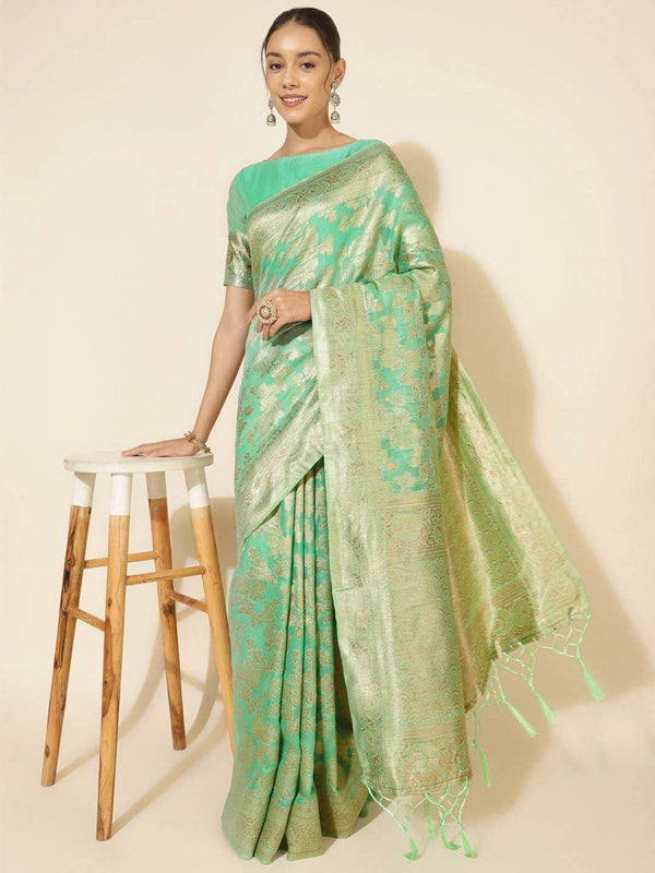 Women's Green Chanderi Silk Saree - Janasya