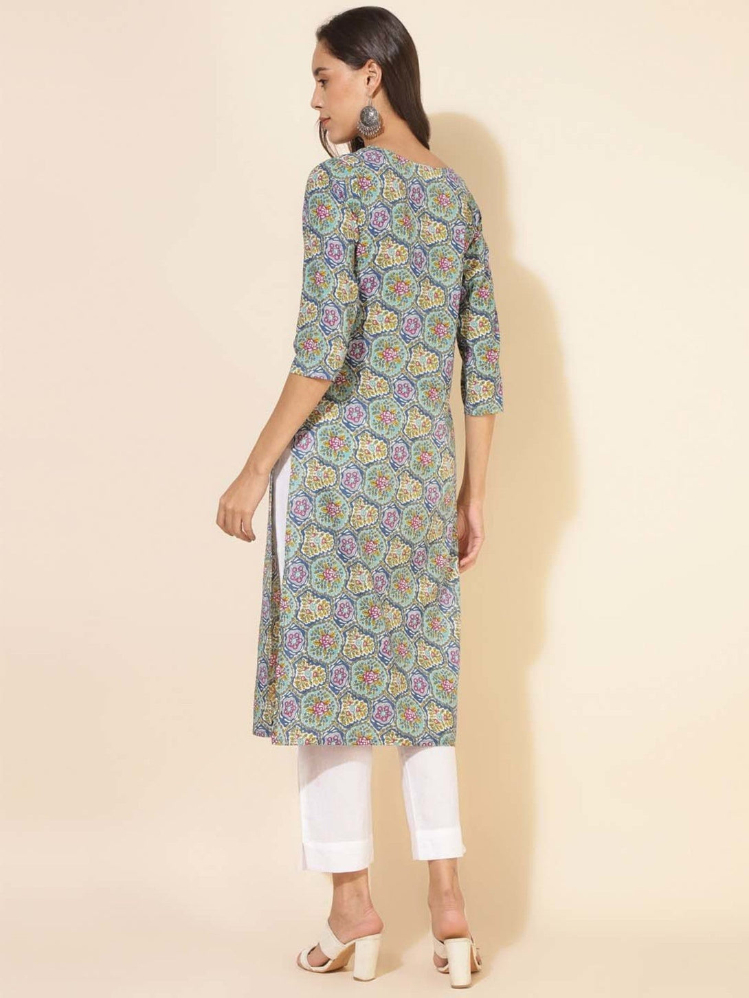 Women Multicolor Cotton Printed Straight Kurta - Janasya