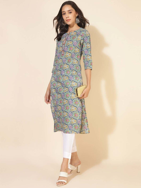 Women Multicolor Cotton Printed Straight Kurta - Janasya