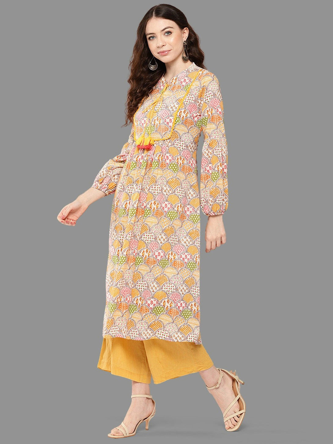 Women Multicolor Cotton Ethnic Motifs A-Line Kurta - Janasya