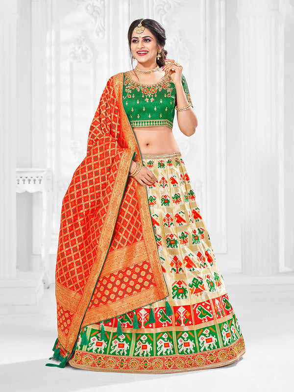 Women's Multicolour Jaquard Silk Designer Lehenga - Myracouture