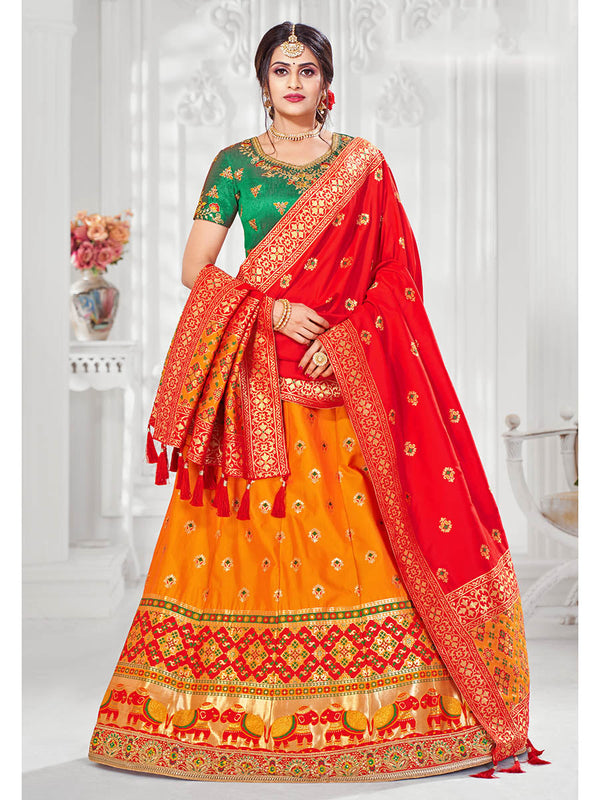 Women's Multicolour Jaquard Silk Designer Lehenga - Myracouture