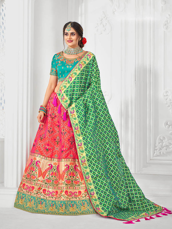 Women's Multicolour Jaquard Silk Designer Lehenga - Myracouture