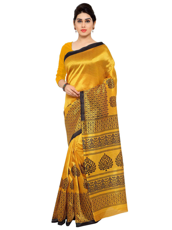 Women's Yellow Art Silk Printed Saree - Ahika