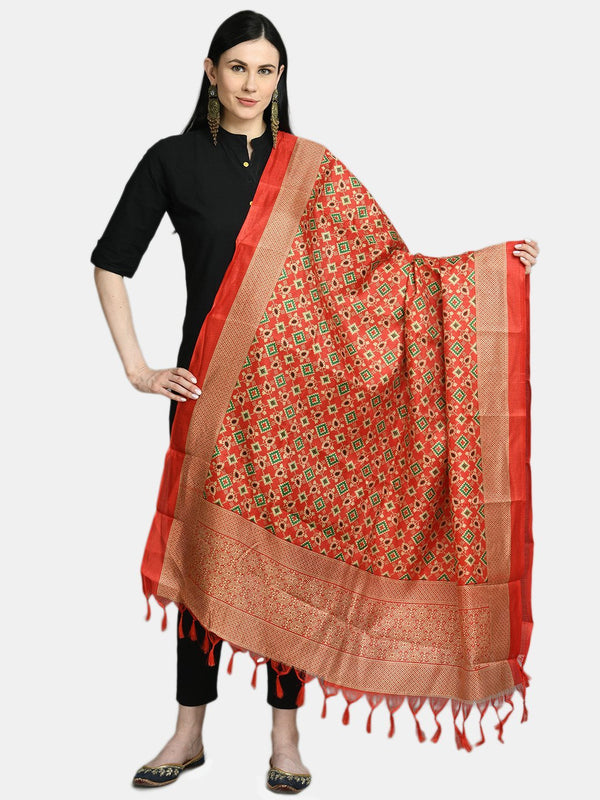 Women's Red Printed Casual Silk Blend Dupatta - Myshka