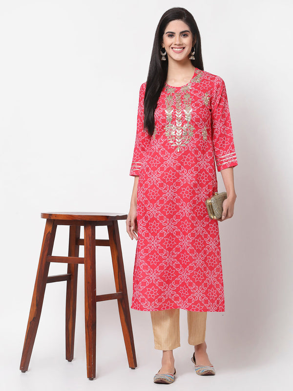 Women Pink Bandhani Print Kurta by Myshka (1 Pc Set)