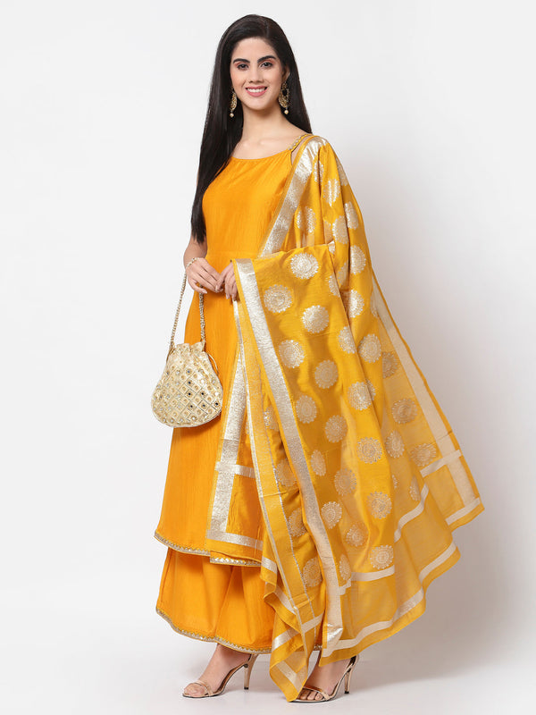 Women's Yellow Silk Kurta with Palazzo and Dupatta set (3 Pc Set) - Myshka