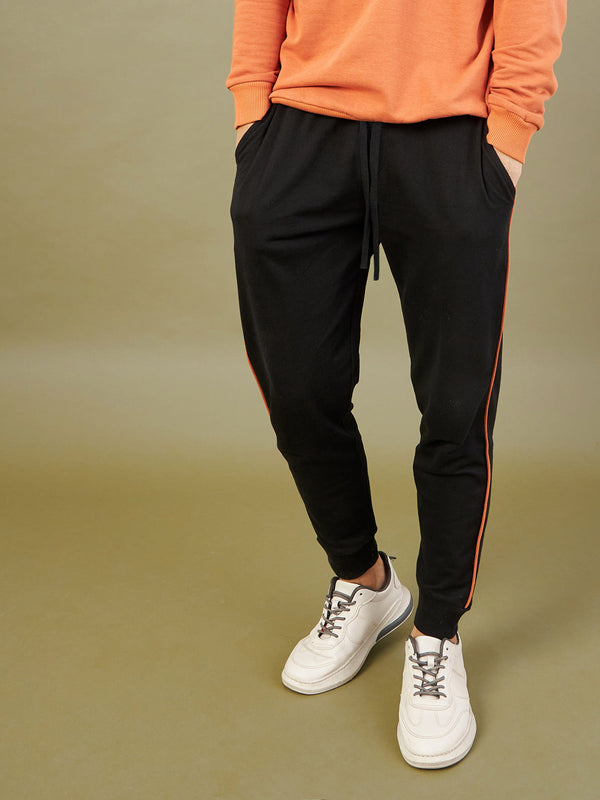 Men's Black Contrast Piping Joggers - LYUSH-MASCLN