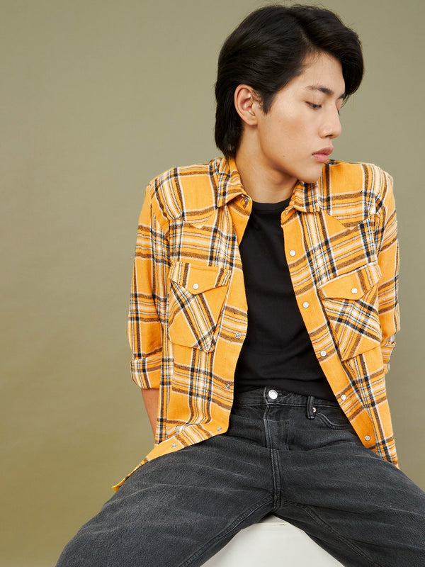 Men's Yellow & White Check Oversized Shirt - LYUSH-MASCLN