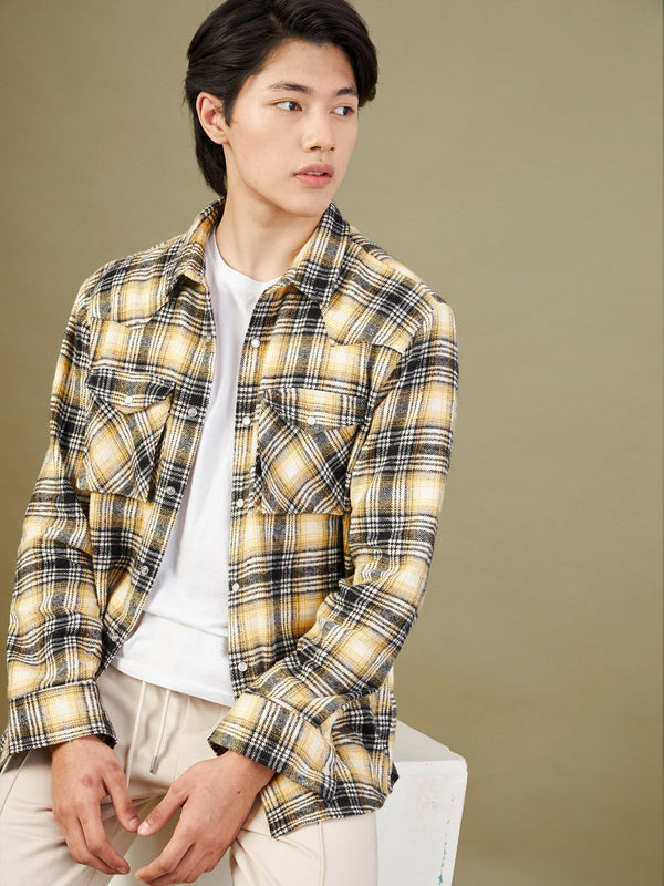 Men's Mustard & Beige Check Oversized Shirt - LYUSH-MASCLN