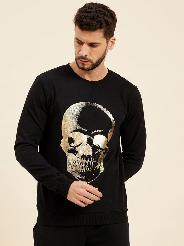 Men's Black Skull Foil Print Sweatshirt - LYUSH-MASCLN