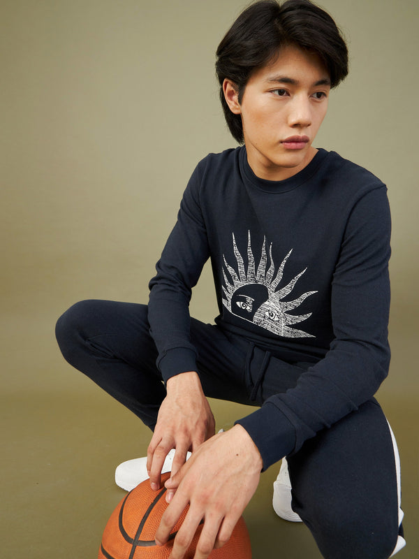 Men's Navy SUN Print Sweatshirt - LYUSH-MASCLN