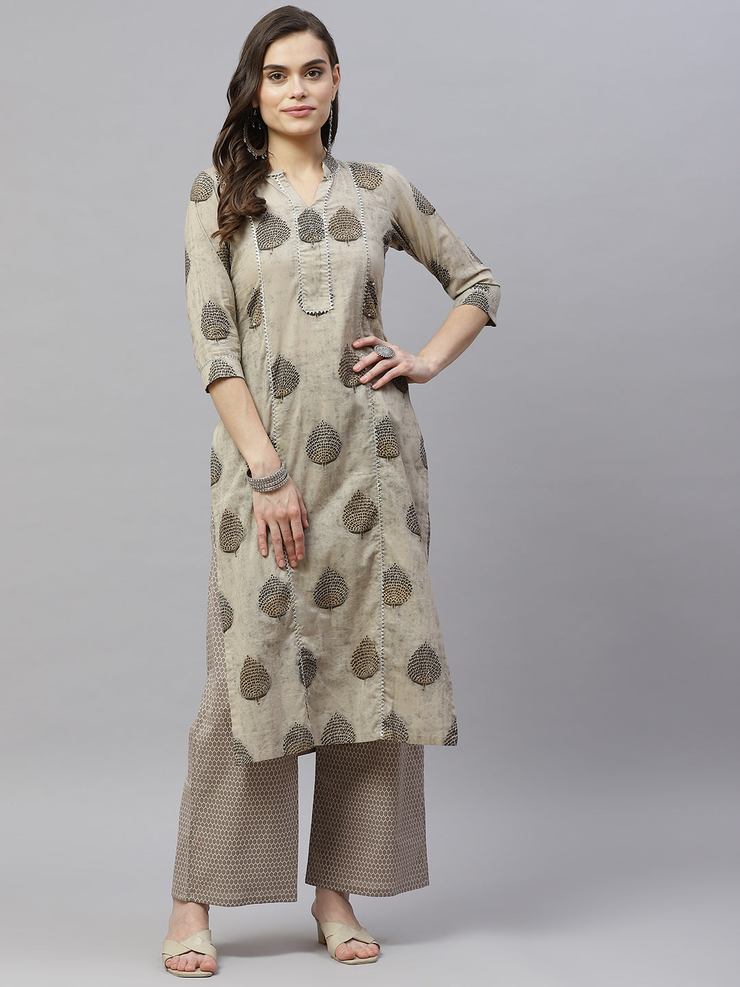 Women's Pure Cotton Printed Straight Kurta And Palazzo - Miravan