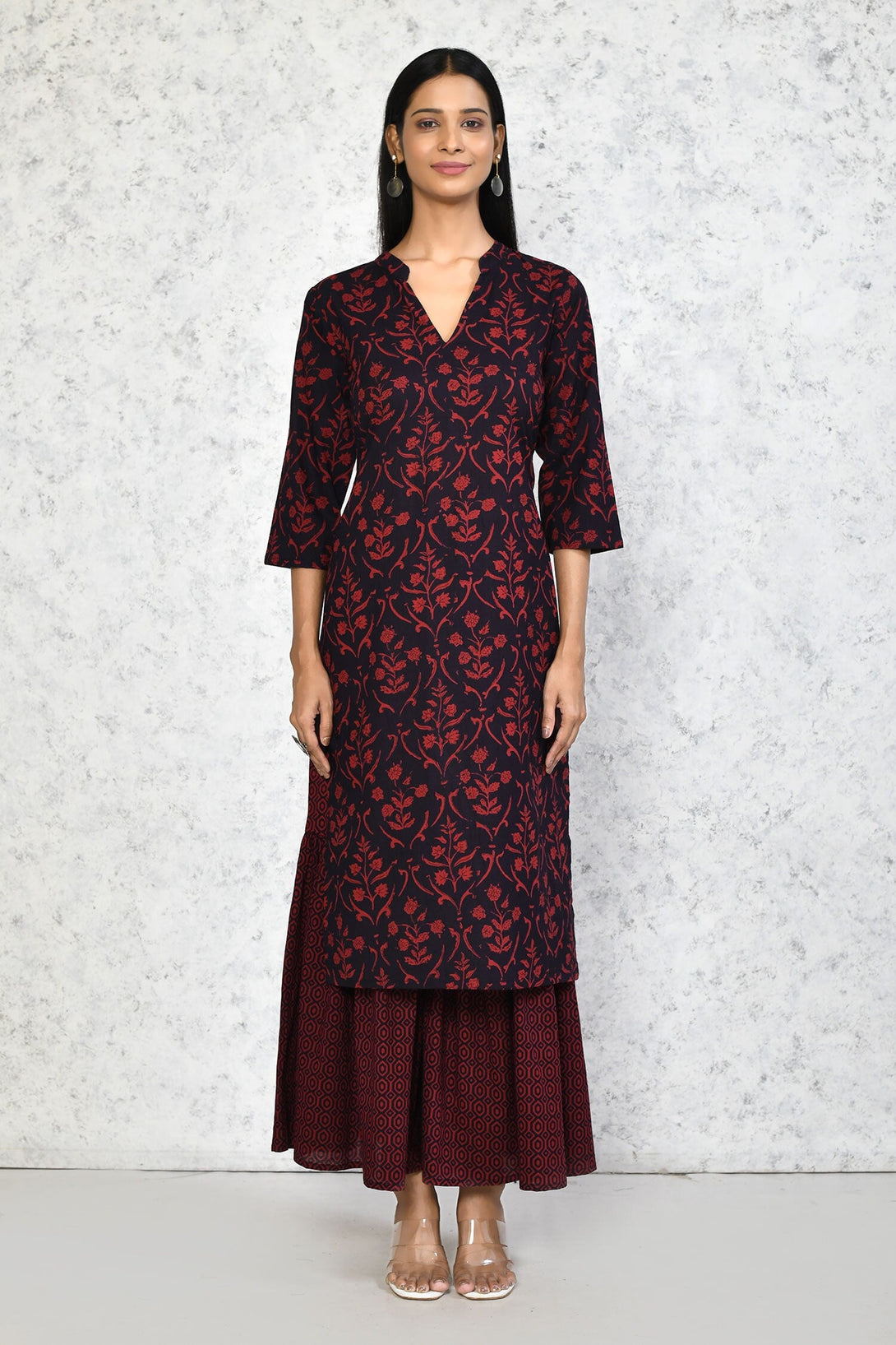 Women's Cotton Floral Print Straight Kurta Sharara Set - Miravan