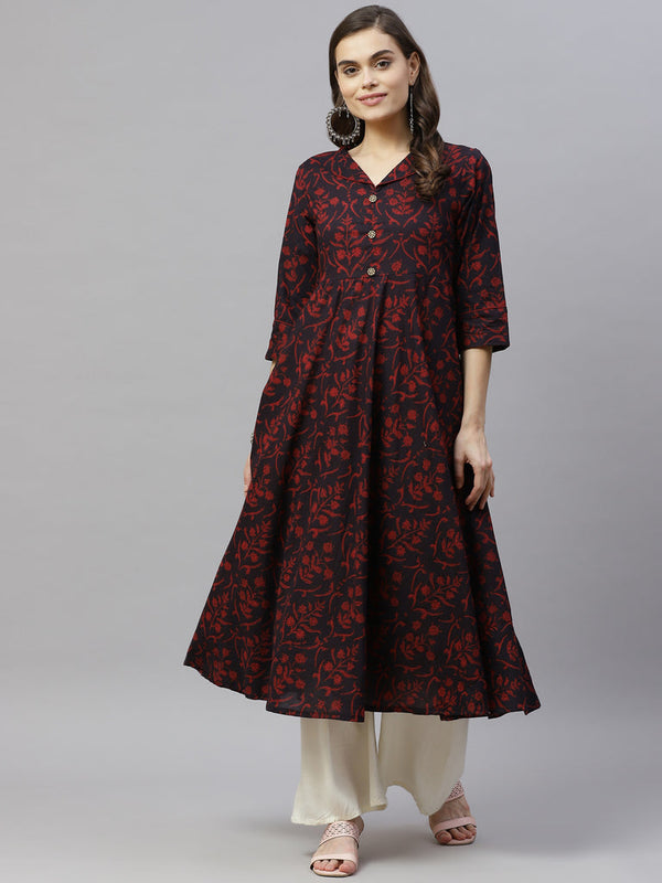 Women's Anarkali Pure Cotton Floral Print Anarkali Kurta - Miravan