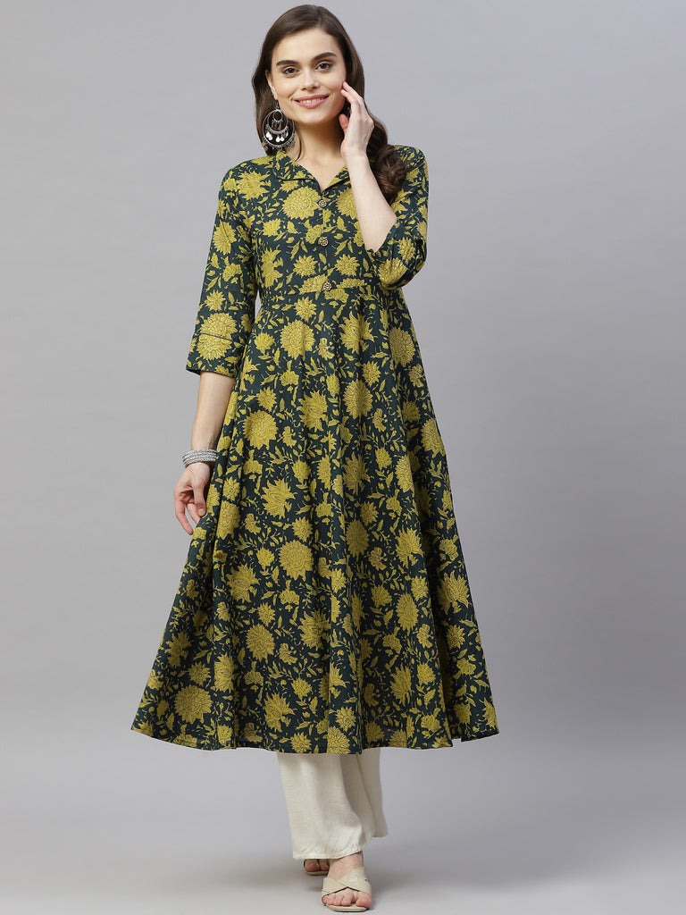 Women's Pure Cotton Floral Printed Anarkali Kurta - Miravan