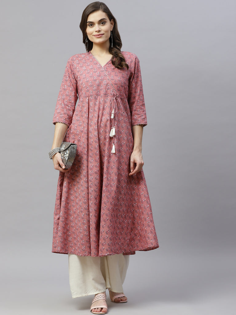 Women's Pure Cotton Floral Print Long Anarkali Kurta - Miravan