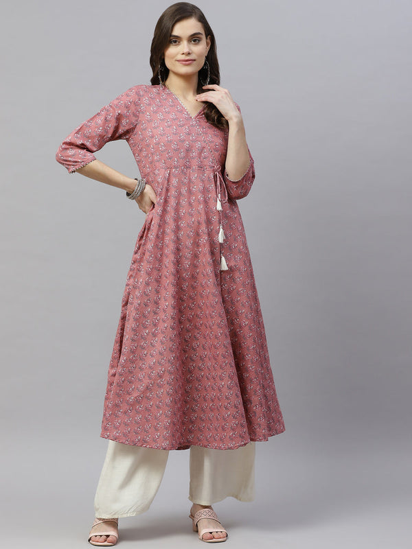 Women's Pure Cotton Floral Print Long Anarkali Kurta - Miravan