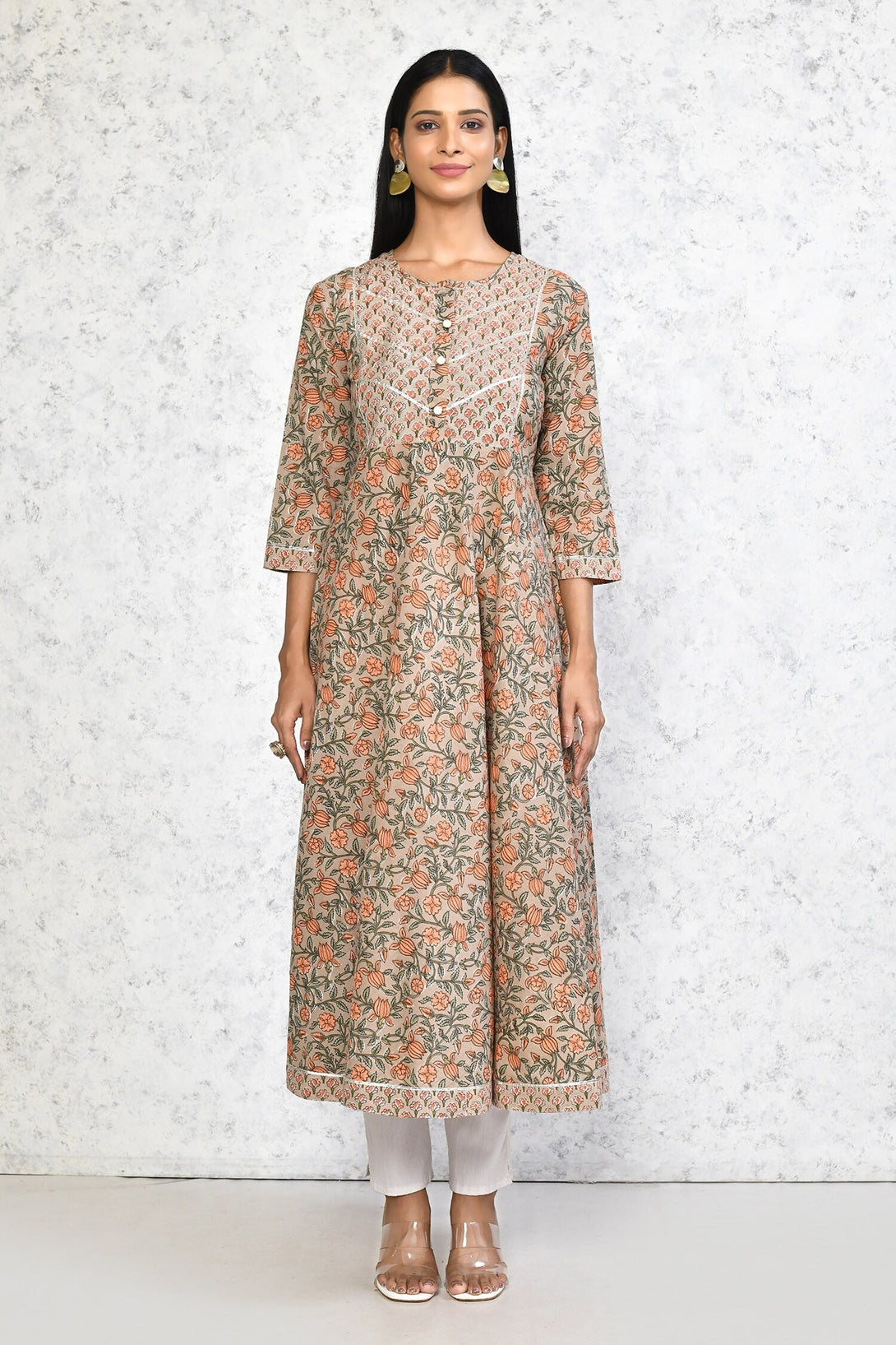 Women's Cotton Floral Printed Anarkali Kurta  - Miravan