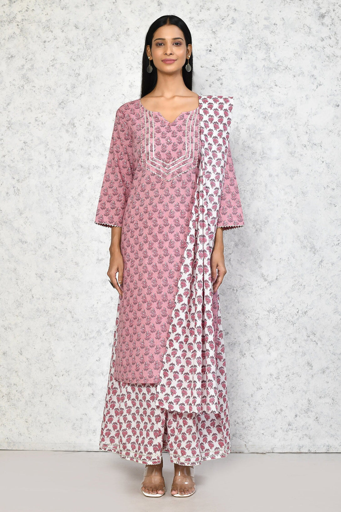 Women's Cotton Kurta With Palazzo & Dupatta Set - Miravan