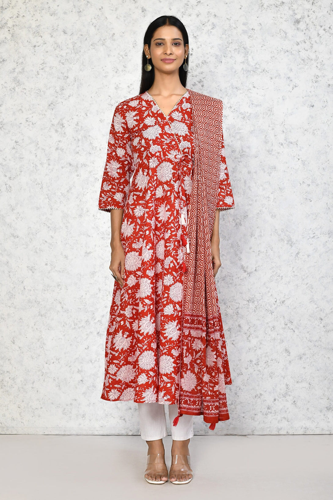 Women's Cotton Floral Printed Anarkali Kurta With Dupatta - Miravan