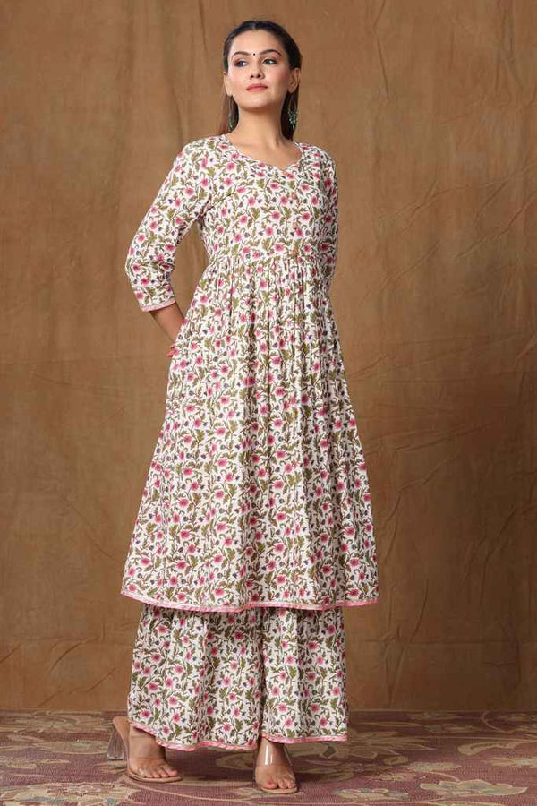 Women's Cotton Floral Print Anarkali Kurta Sharara - Miravan