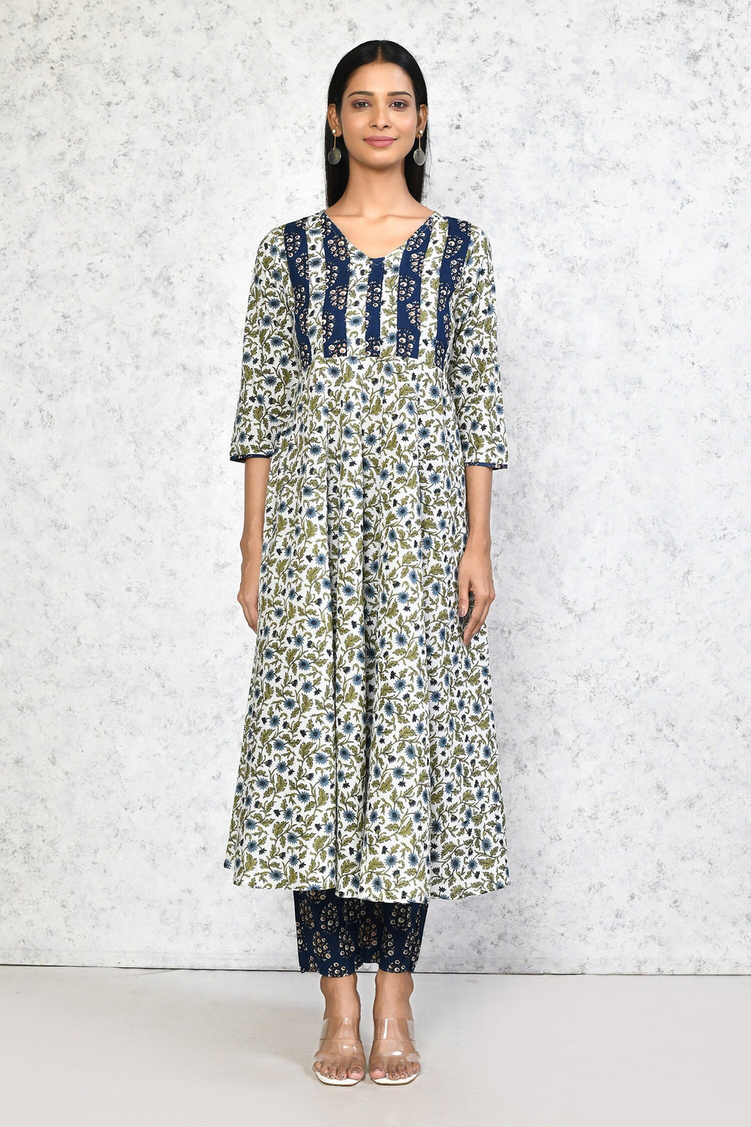 Women's Floral Printed Anarkali Pure Cotton Kurta With Palazzo Set - Miravan