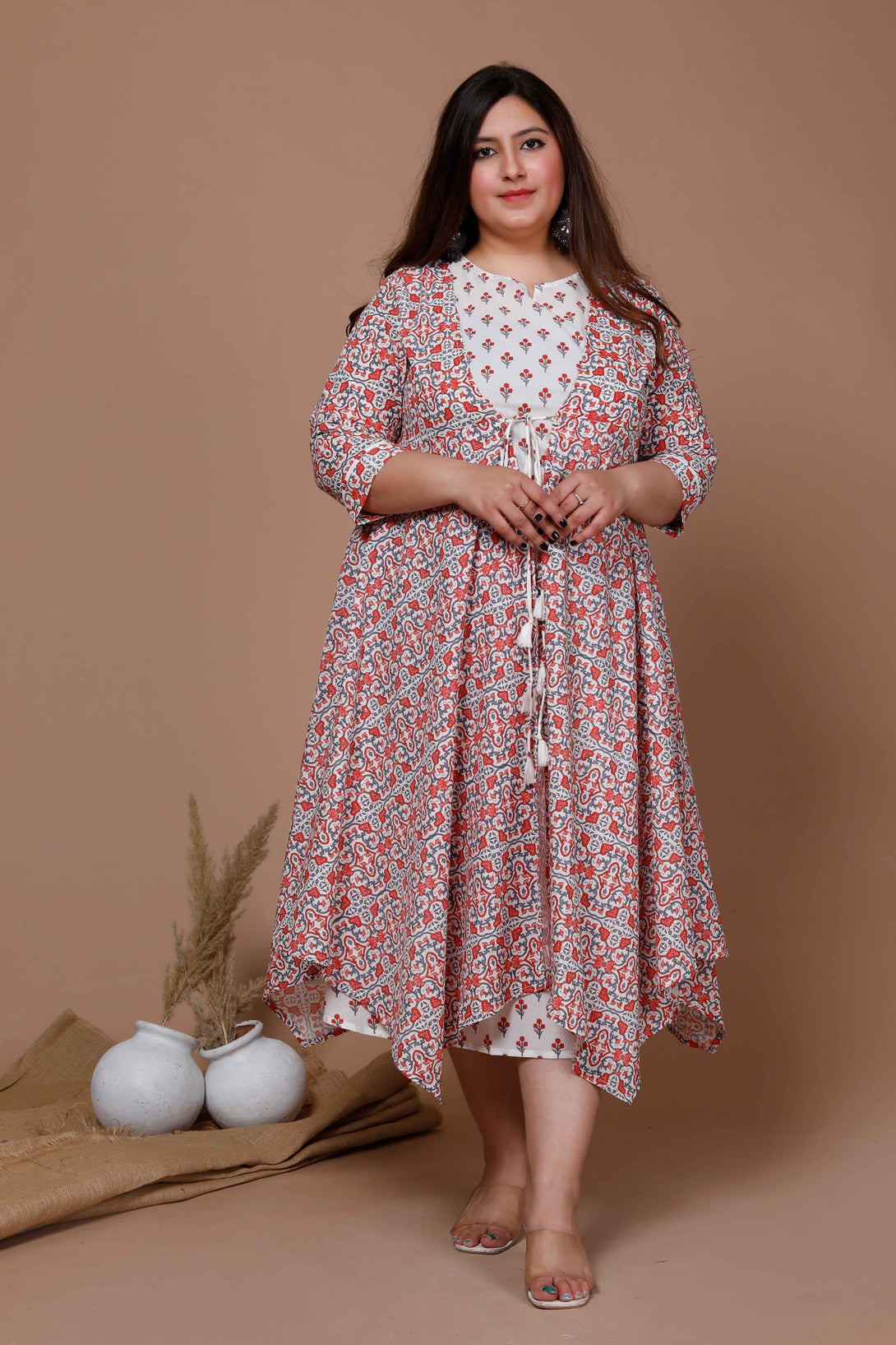 Women's Plus Size Printed Anarkali Kurta With Jacket - Miravan