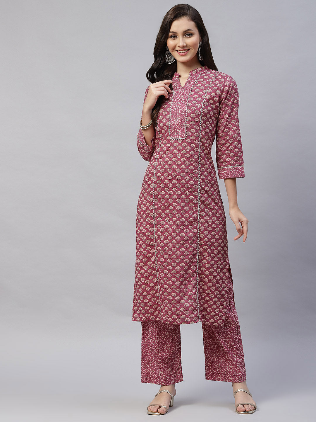 Women's Floral Printed Cotton Kurta With Palazzo  - Miravan