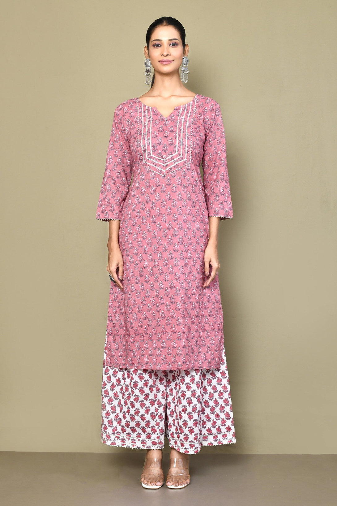 Women's Cotton Floral Print Straight Kurta And Palazzo Set - Miravan