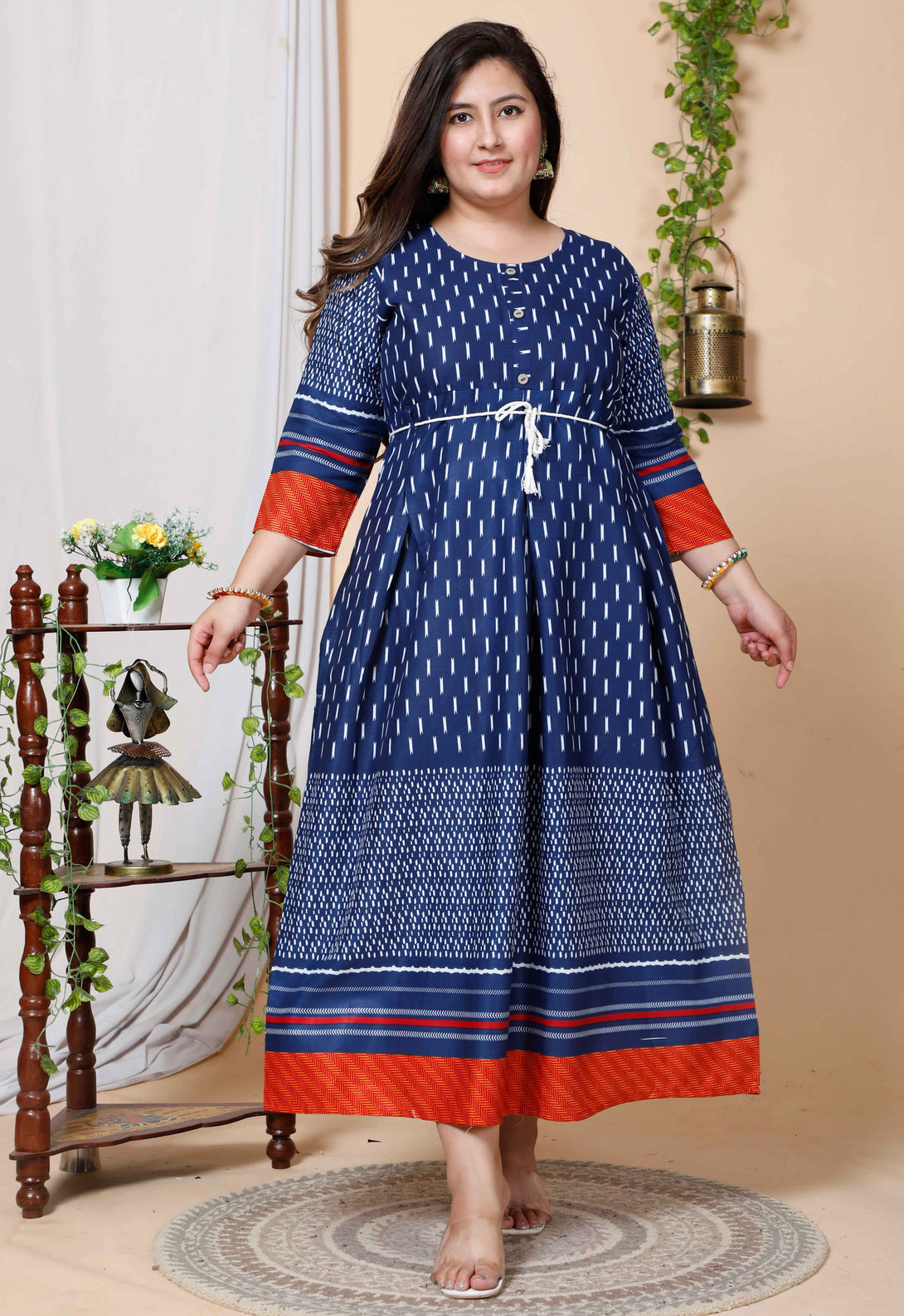 Women's Plus Size Blue Embroidered Anarkali Kurta - Miravan