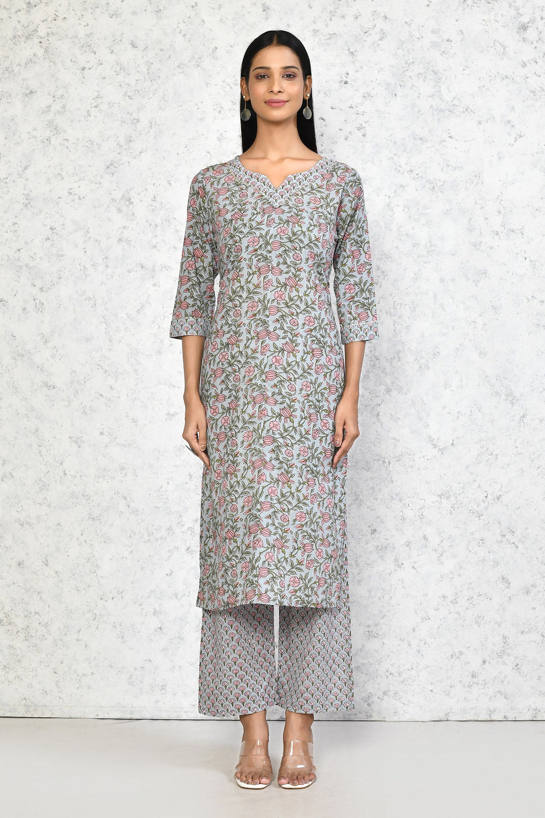 Women's Cotton Floral Printed Straight Kurta Palazzo  - Miravan