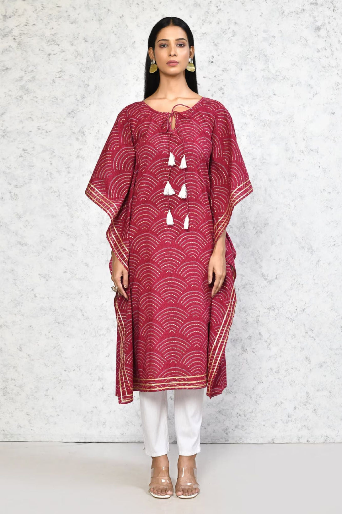 Women's Floral Printed Cotton Kaftan Kurta In Magenta - Miravan