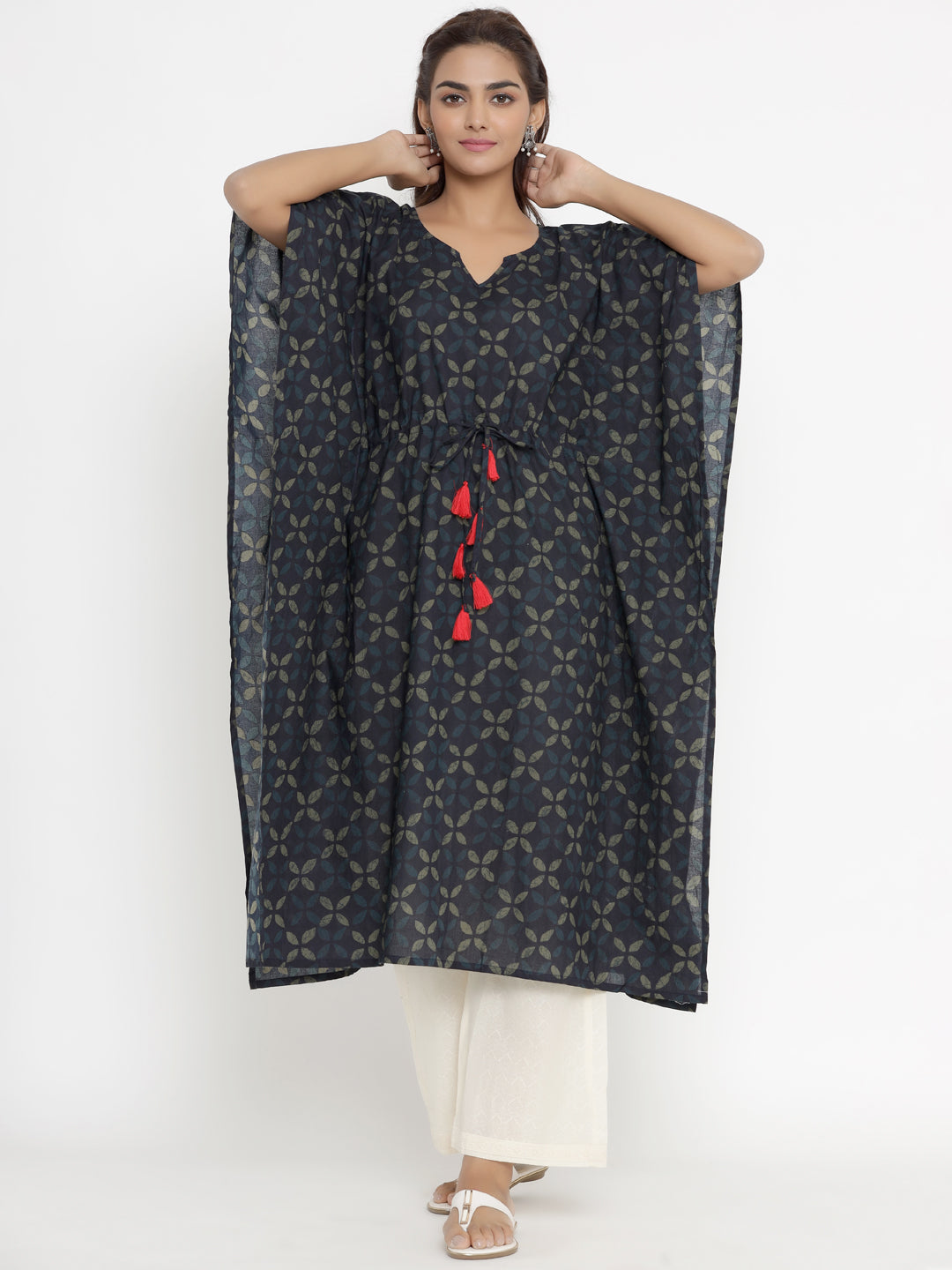 Women's Applique Printed Cotton Kaftan Kurta  - Miravan