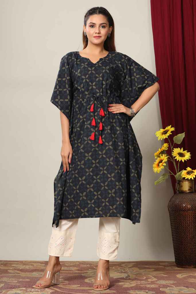 Women's Floral Printed Cotton Kaftan Kurta - Miravan