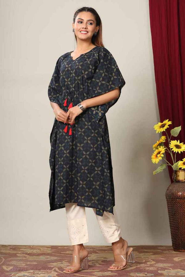 Women's Floral Printed Cotton Kaftan Kurta - Miravan