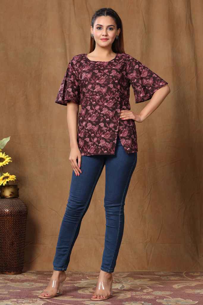 Women's Cotton Floral Print Straight Kurti - Miravan