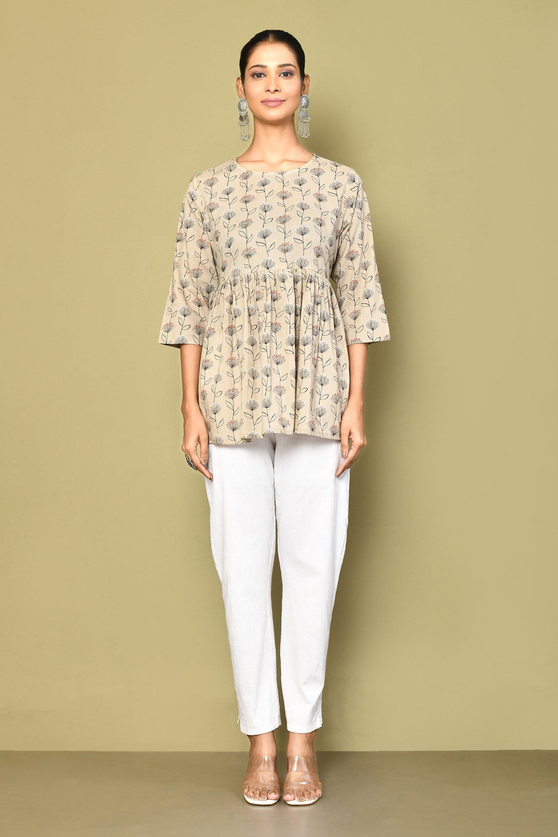 Women's Printed Short Beige Tunic - Miravan