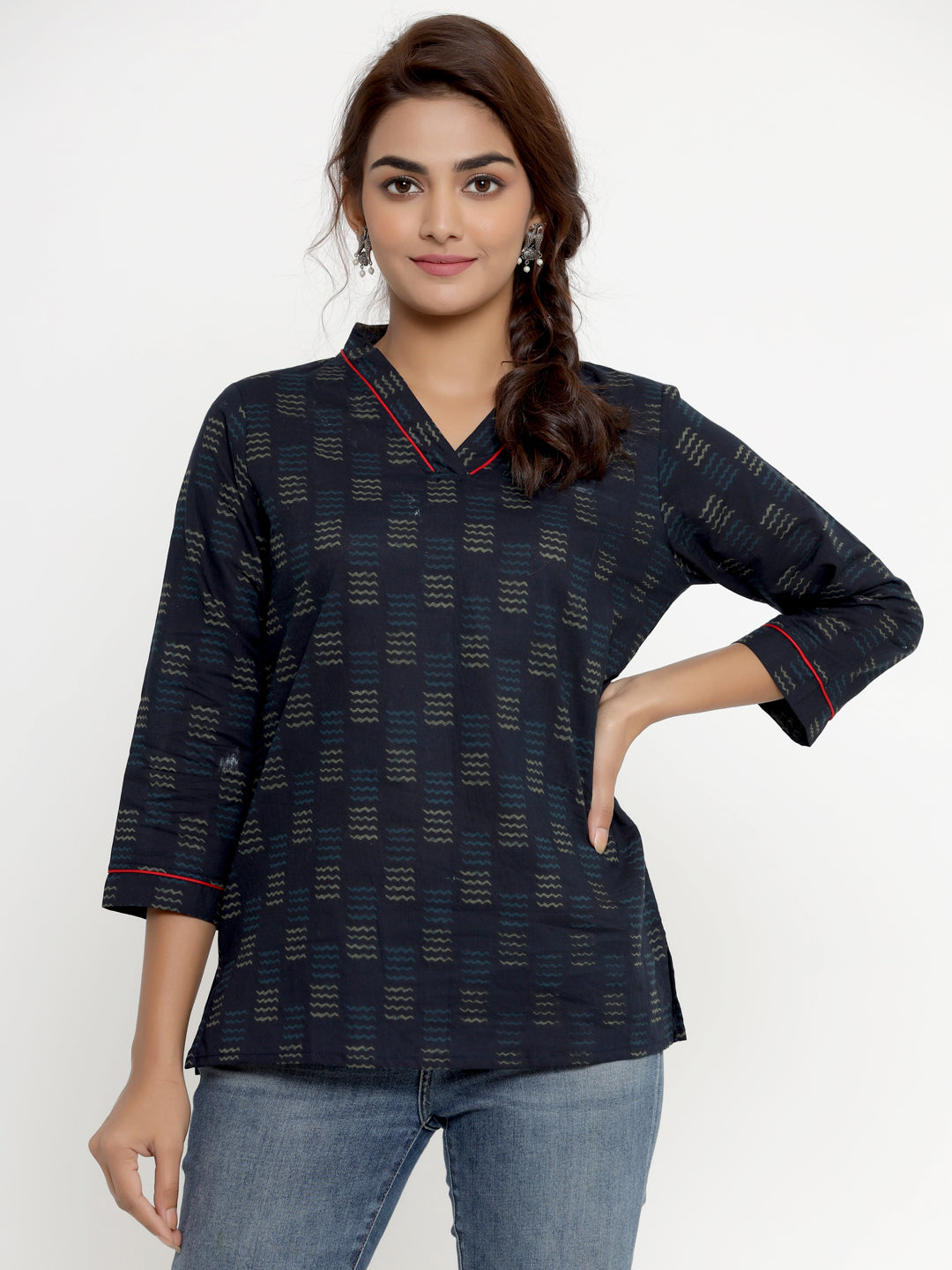 Women's Blue Printed Indigo Kurti - Miravan