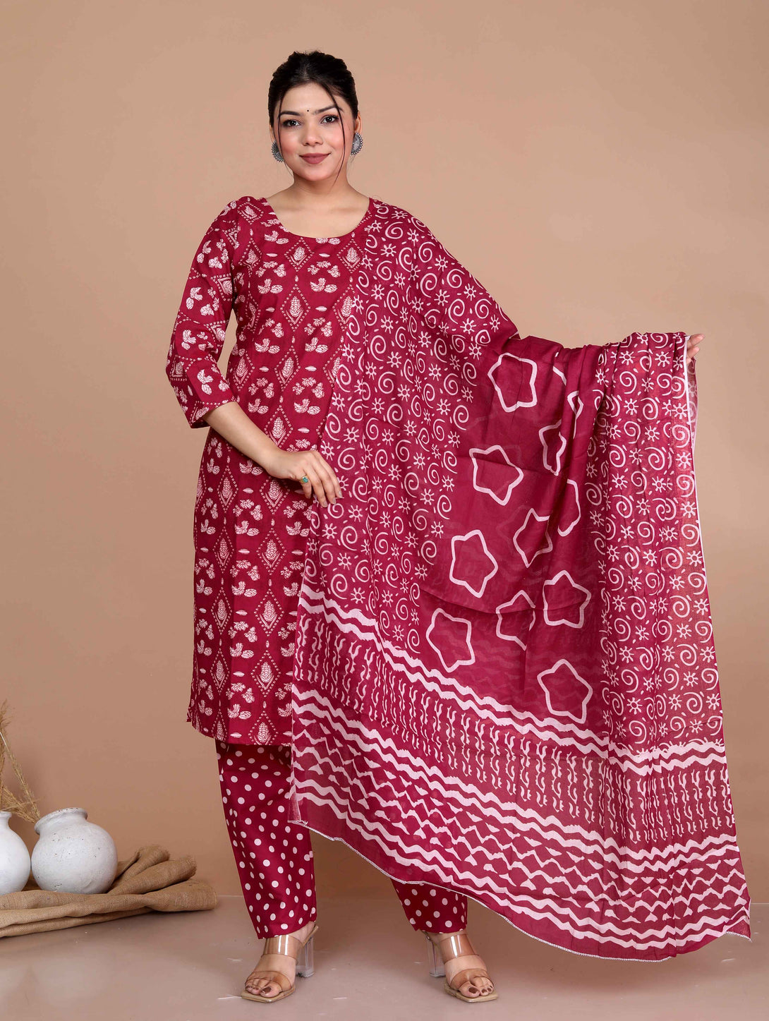 Women's Straight Kurta Palazzo With Dupatta Set - Miravan