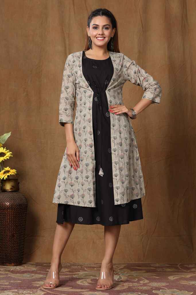 Women's Cotton Floral Printed  Kurta With Jacket - Miravan