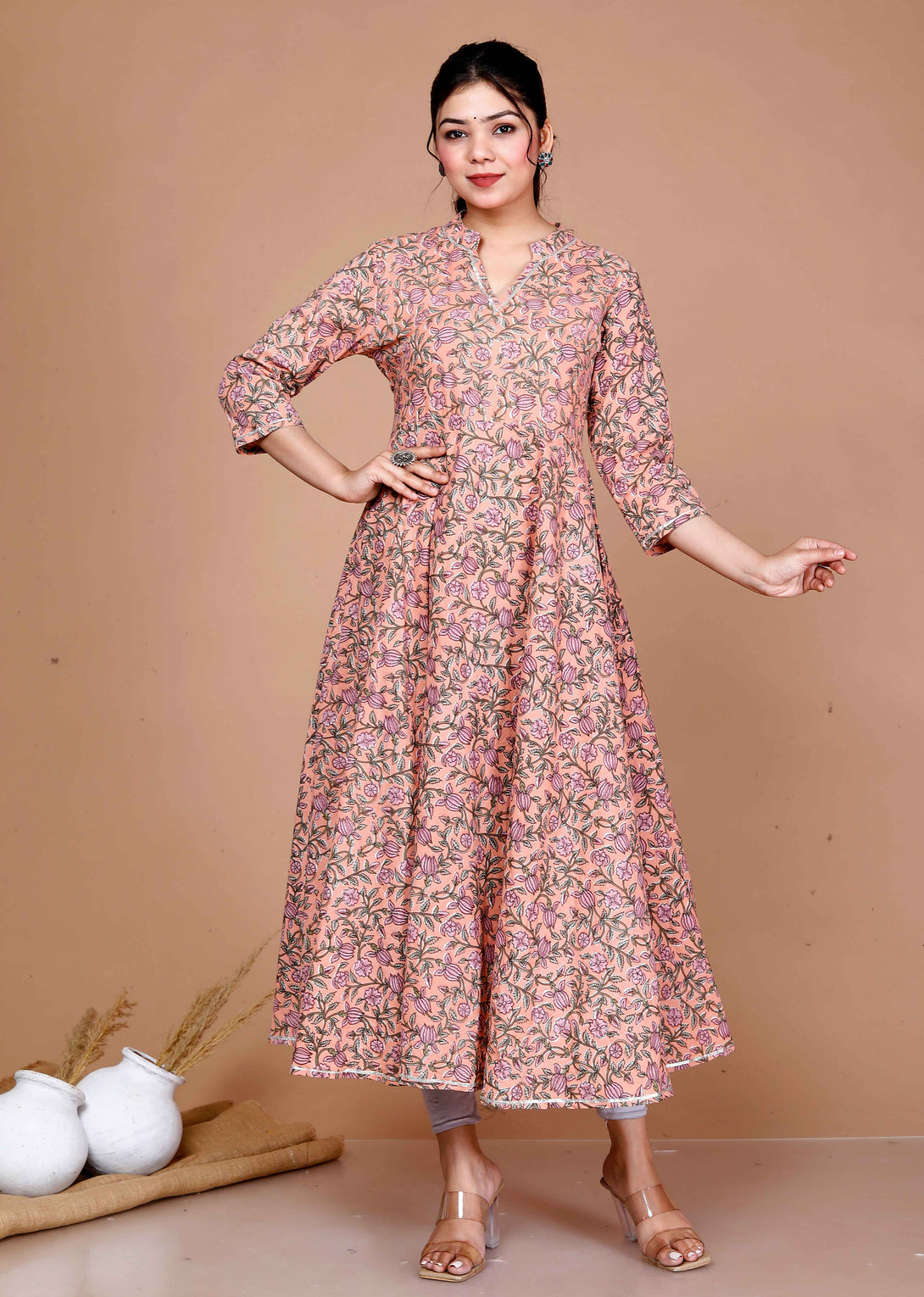 Women'S Cotton Floral Printed Anarkali Kurta For - Miravan