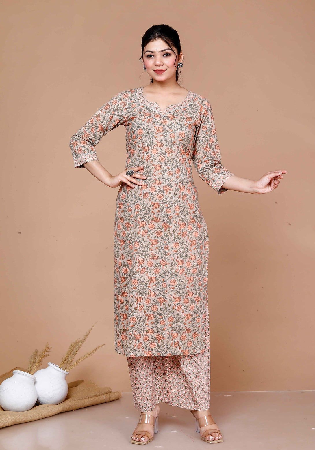 Women'S Pure Cotton Printed Straight Kurta And Palazzo - Miravan