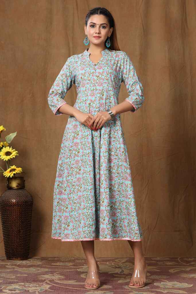 Women's Cotton Floral Printed Anarkali Kurta - Miravan