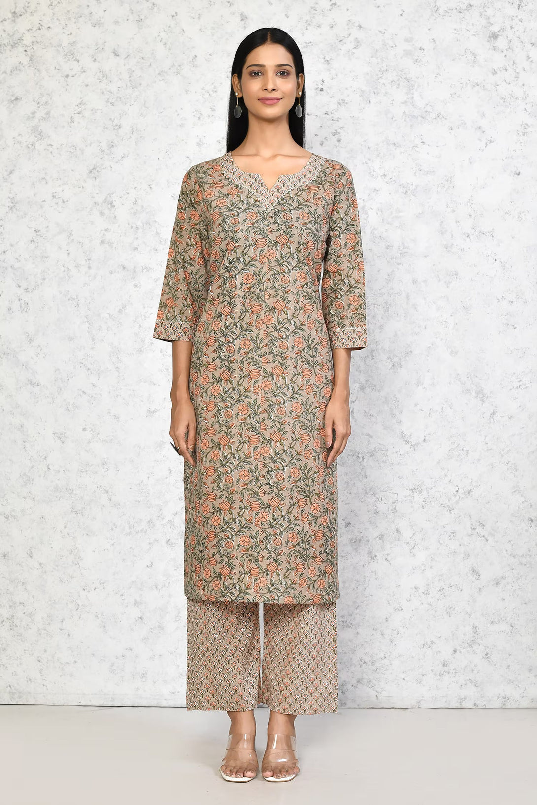 Women's Pure Cotton Printed Straight Kurta And Palazzo  - Miravan