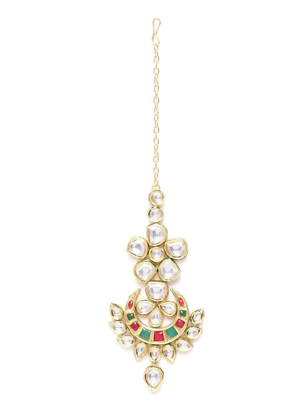 Women's Gold-Plated Kundan and Artificial Stone Studded Maang Tikka - Priyaasi