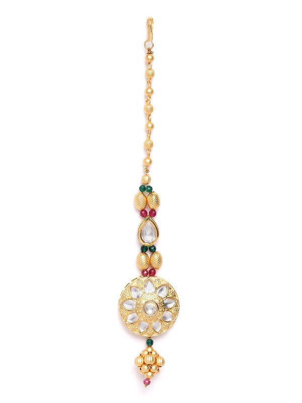 Women's Gold Plated Kundan Studded Handcrafted Maang Tikka - Priyaasi