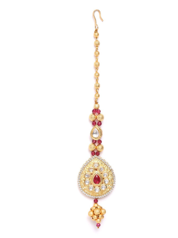 Women's Gold Plated Stone Studded Maang Tikka - Priyaasi